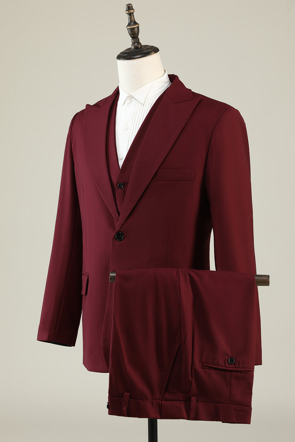 Burgundy Peak Lapel 3 pièces Costumes de soirée pour hommes