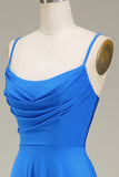Rose vif Spaghetti Bretelles A-ligne Robe de Soirée avec plissé