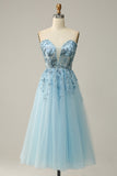 Une ligne Midi Chérie Paillettes Bleu Ciel Robe de Soirée