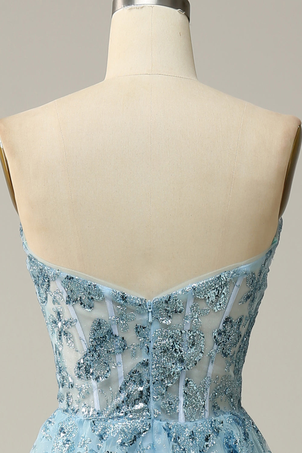 Une ligne Midi Chérie Paillettes Bleu Ciel Robe de Soirée