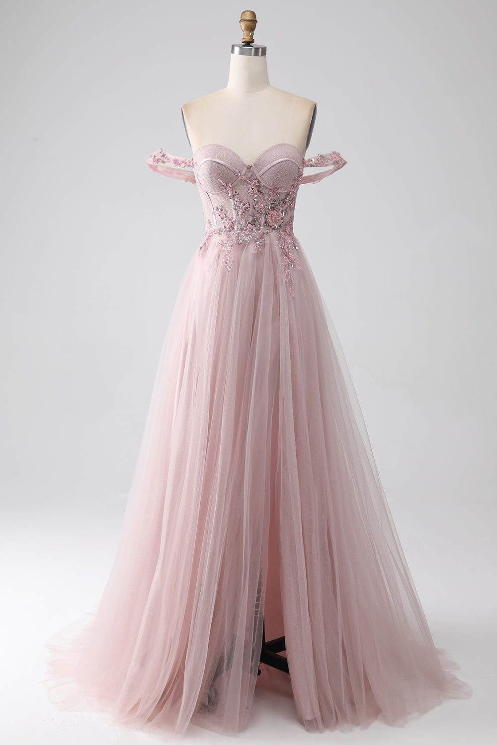 Robe de soirée perlée épaule A Line avec fente