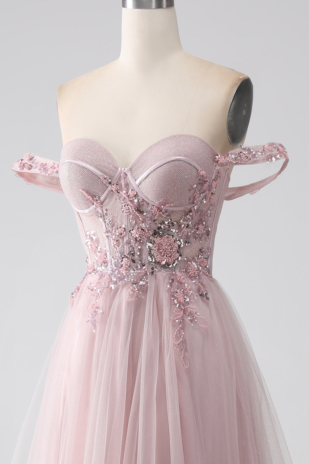 Robe de soirée perlée épaule A Line avec fente