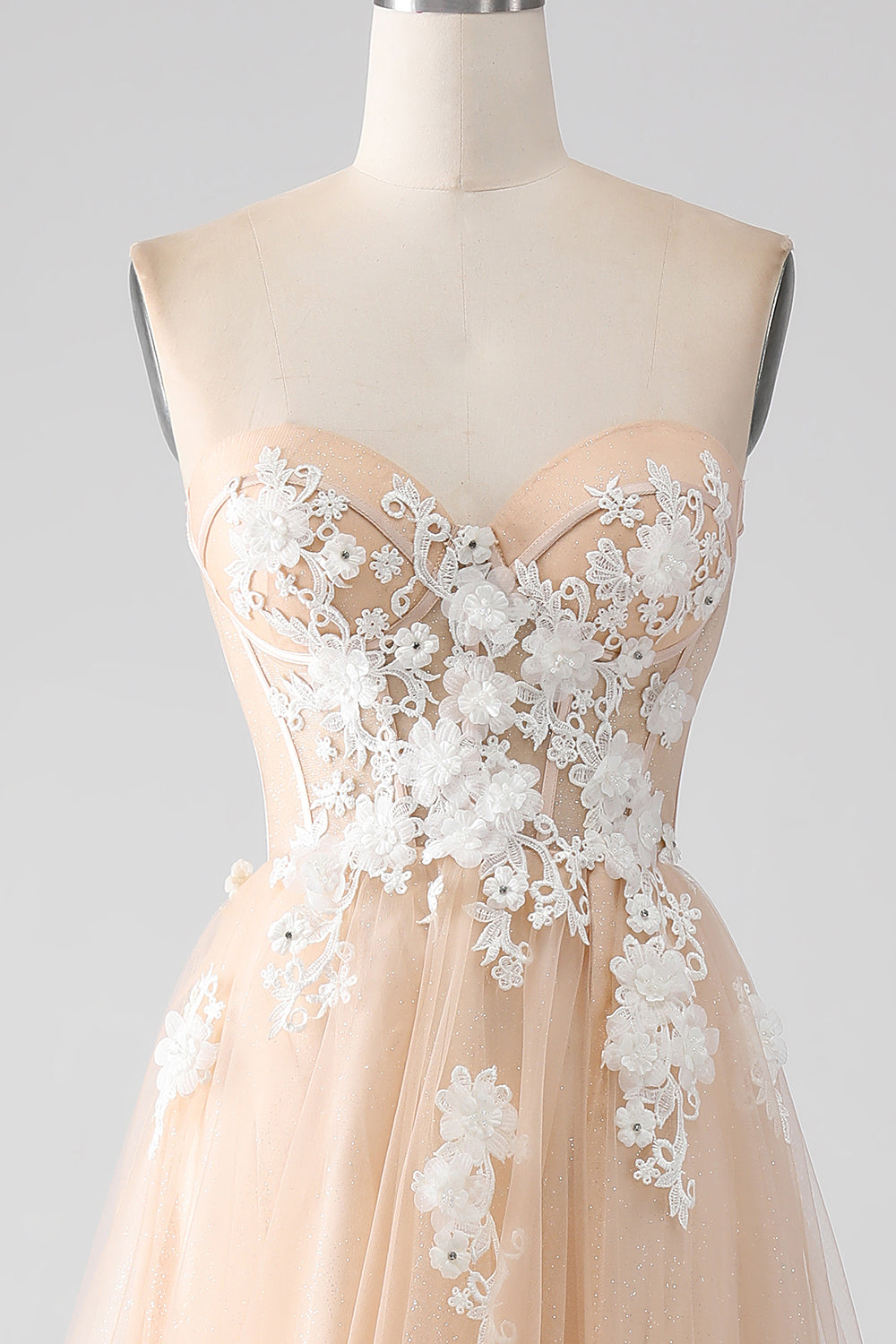 Robe de soirée Corset bustier champagne A-Line avec appliques
