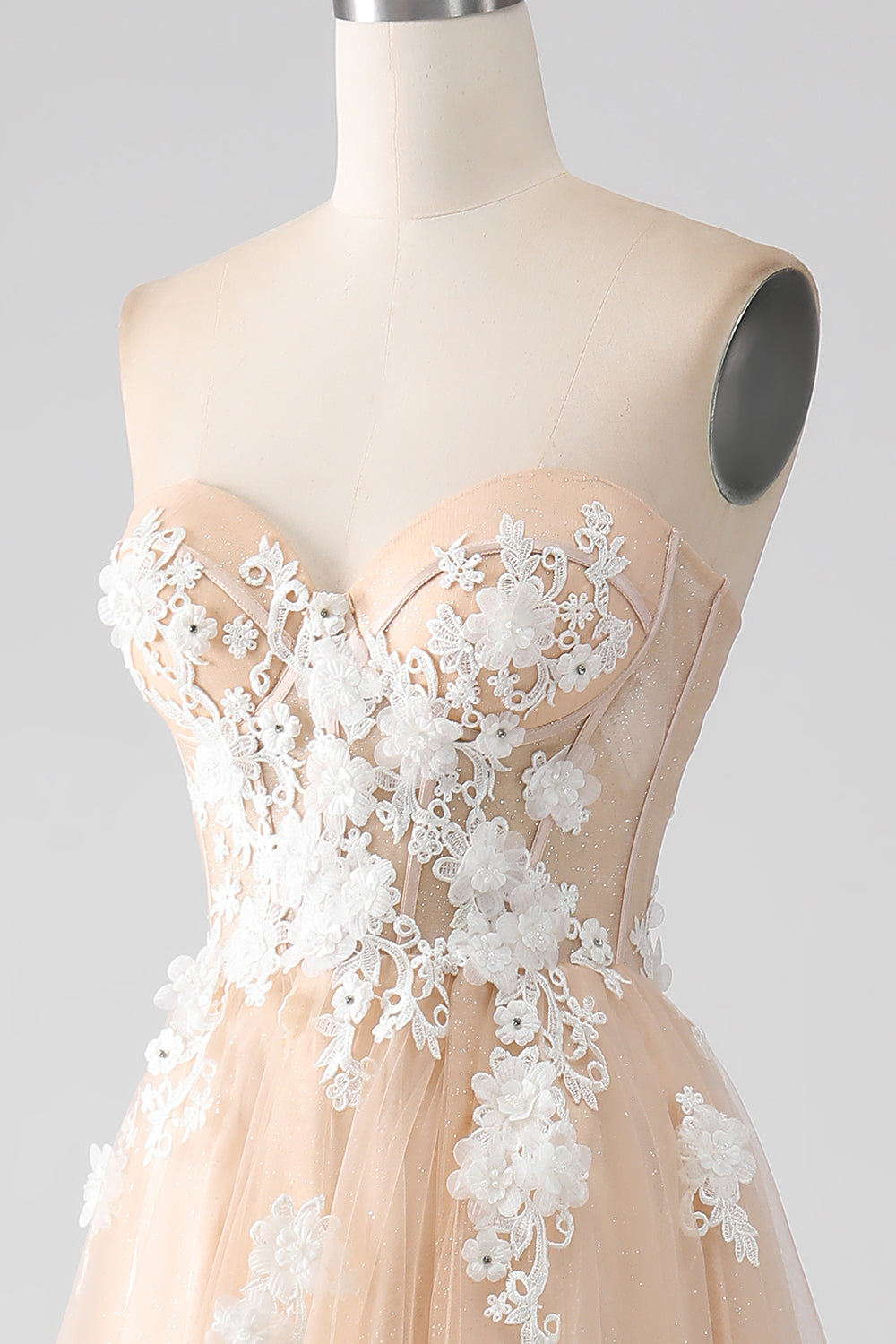 Robe de soirée Corset bustier champagne A-Line avec appliques