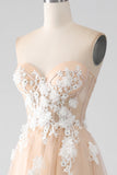 Robe de soirée Corset bustier champagne A-Line avec appliques