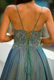 Robe de bal longue à bretelles grise