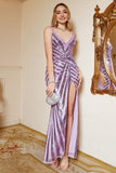 Fourreau Spaghetti Straps Purple Sequins Plus Taille Robe de bal avec Split Front