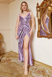 Fourreau Spaghetti Straps Purple Sequins Plus Taille Robe de bal avec Split Front