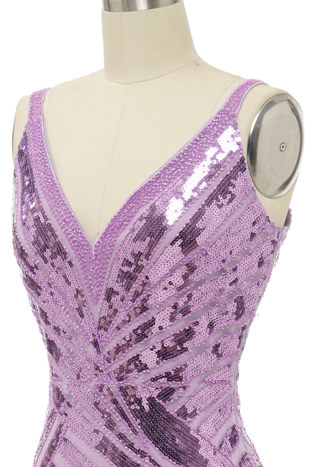 Paillettes violettes scintillantes Robe de bal longue sans dos