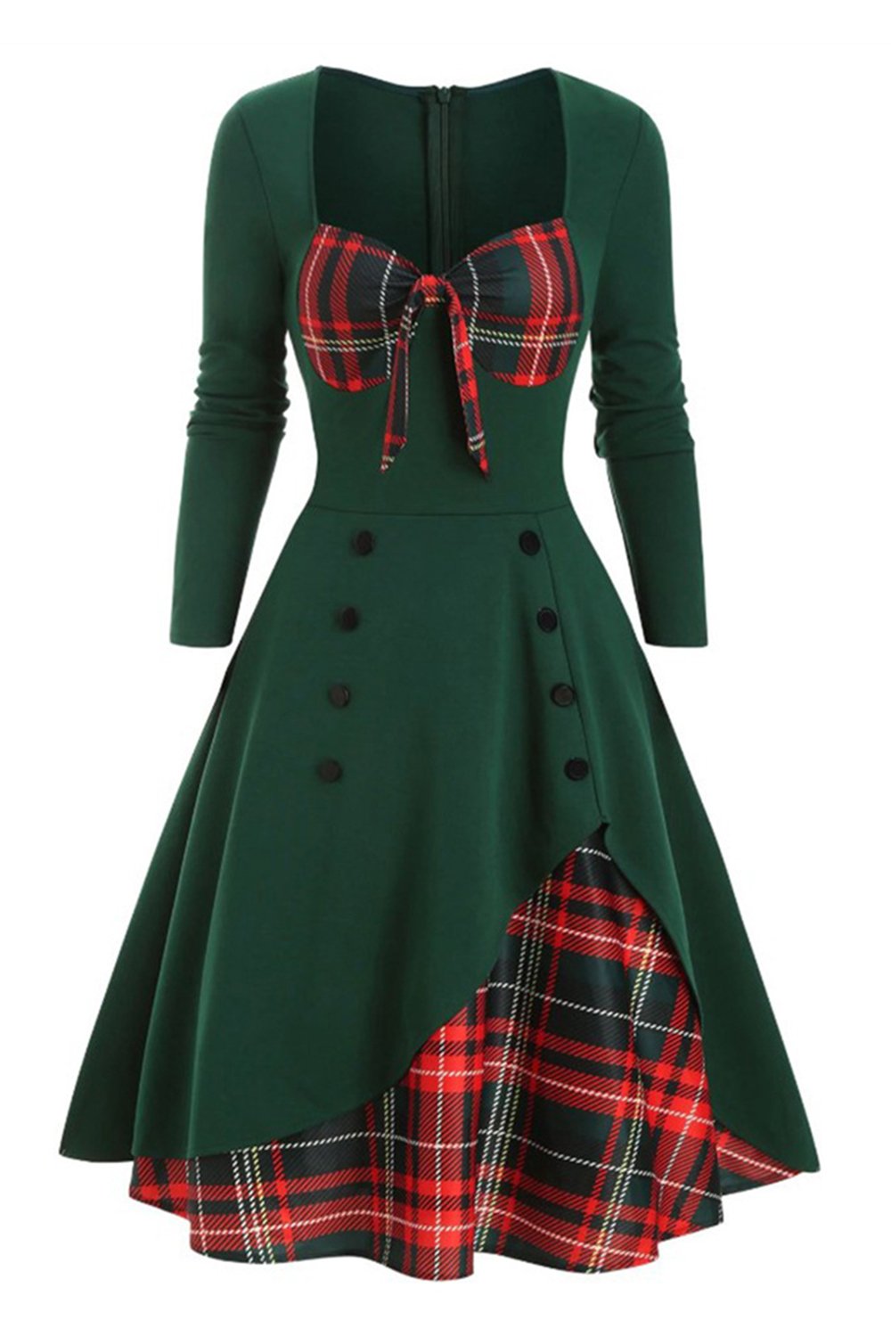 Robe plaid des années 1950 à manches longues