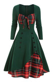 Robe plaid des années 1950 à manches longues