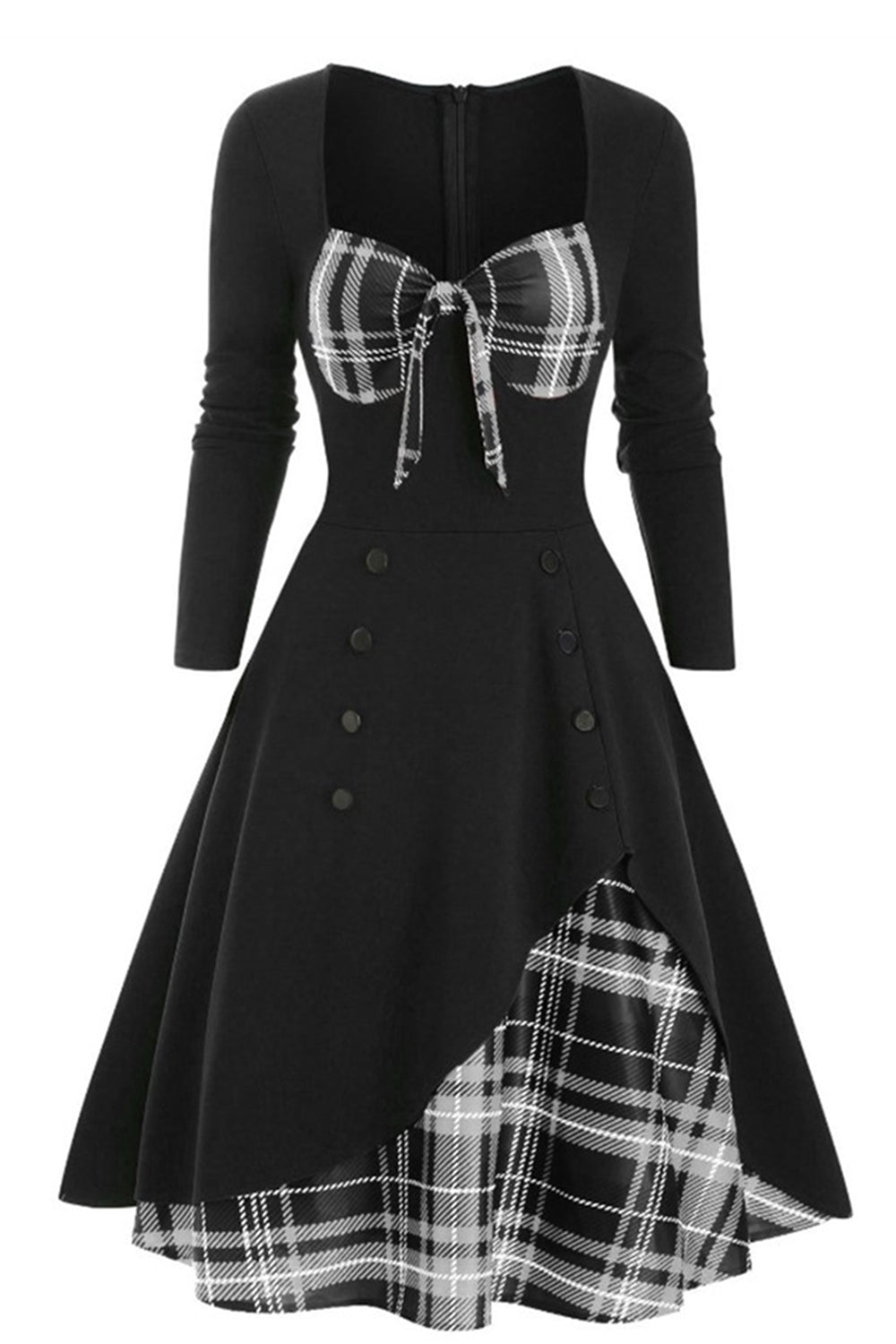 Robe plaid des années 1950 à manches longues