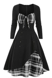 Robe plaid des années 1950 à manches longues
