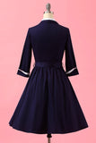 Robe Portefeuille Patchwork Bleu Marine à Col en V