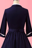 Robe Portefeuille Patchwork Bleu Marine à Col en V
