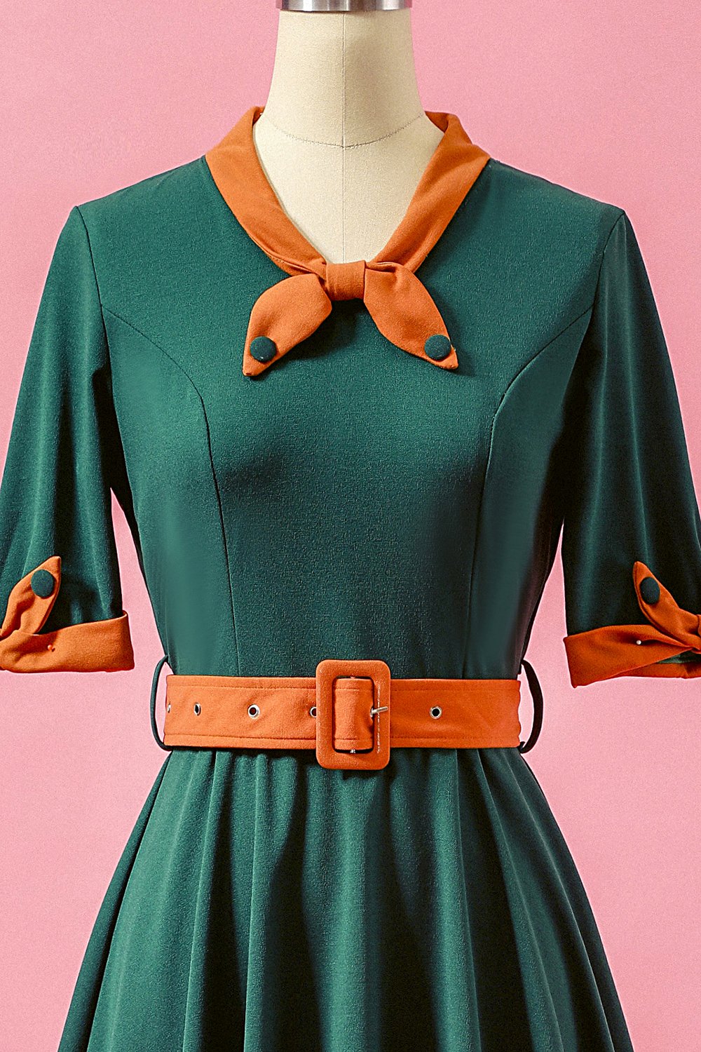 Robe de Soirée Patchwork Trapèze Verte à Col en V