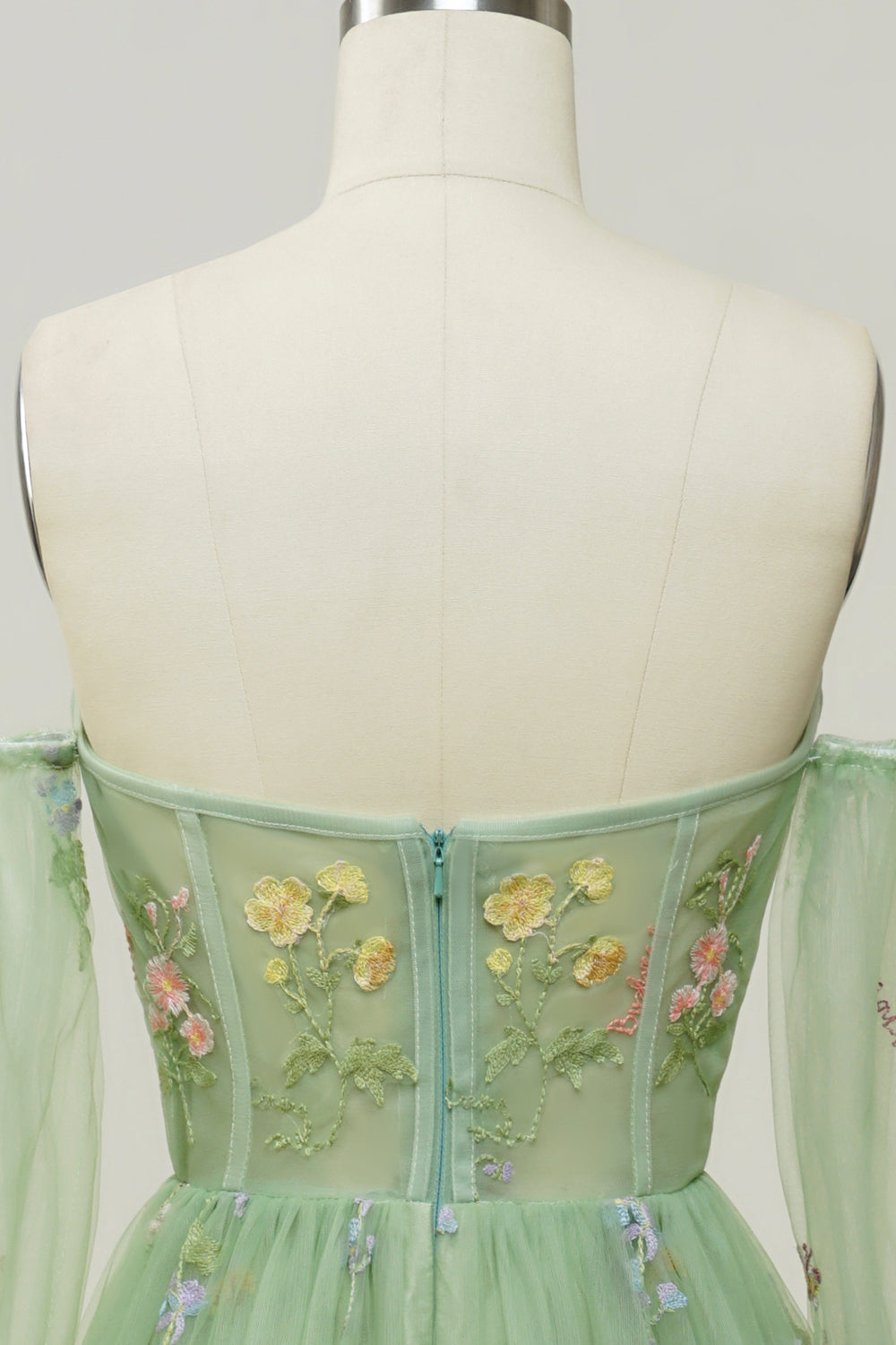 Vert sur l’épaule Manches longues A-Line Robe de Soirée