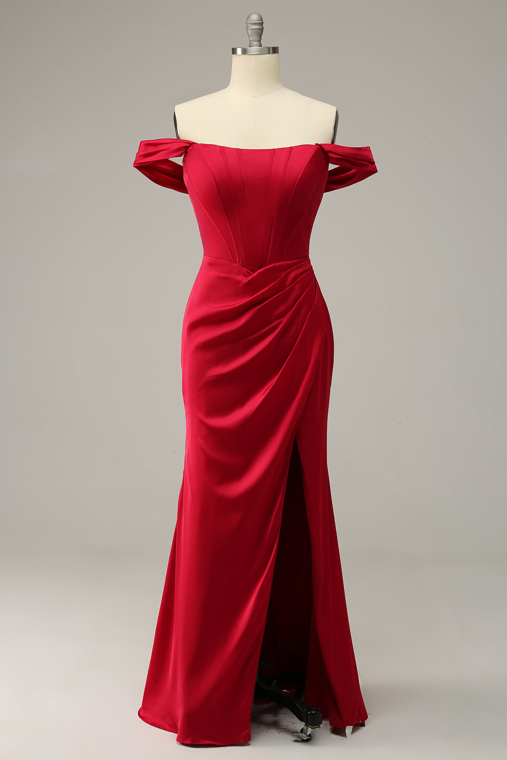Sirène de l’épaule Burgundy Plus Taille Robe de bal avec front fendu