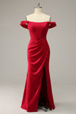 Sirène de l’épaule Burgundy Plus Taille Robe de bal avec front fendu