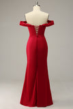 Sirène de l’épaule Burgundy Plus Taille Robe de bal avec front fendu