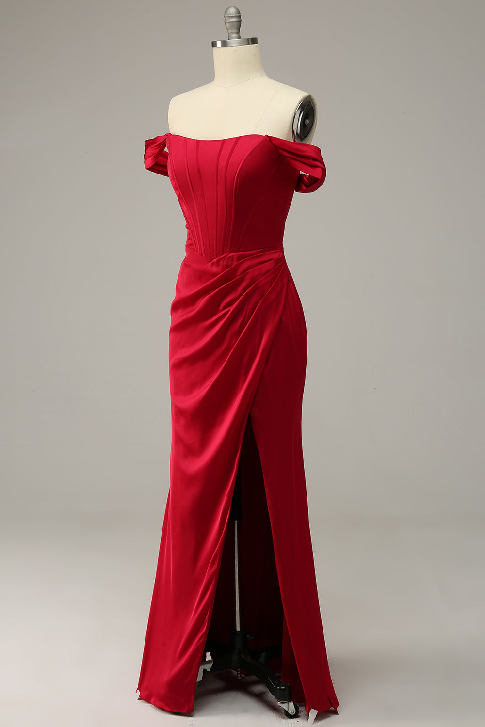 Sirène de l’épaule Burgundy Plus Taille Robe de bal avec front fendu