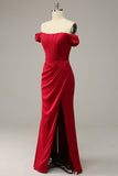 Sirène de l’épaule Burgundy Plus Taille Robe de bal avec front fendu