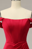 Sirène de l’épaule Burgundy Plus Taille Robe de bal avec front fendu