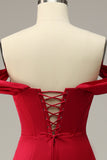 Sirène de l’épaule Burgundy Plus Taille Robe de bal avec front fendu