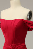 Sirène de l’épaule Burgundy Plus Taille Robe de bal avec front fendu