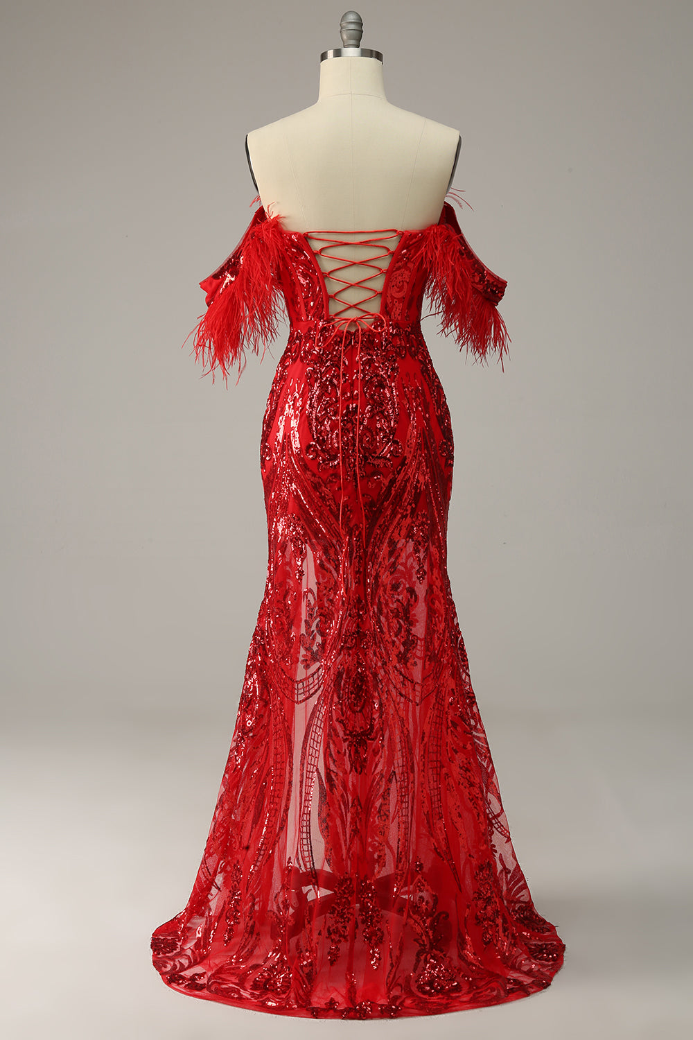 Sirène de l’épaule Burgundy Plus Robe de bal avec plumes