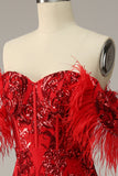 Sirène de l’épaule Burgundy Plus Robe de bal avec plumes