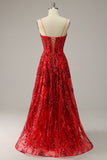 Une ligne Spaghetti Straps Burgundy Plus Size Prom Dress avec Criss Cross Back