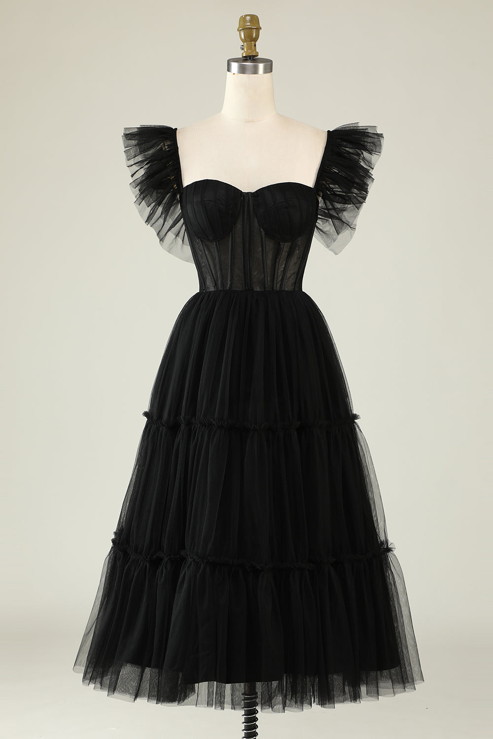 A-Line Tulle Sweetheart Robe de Cocktail Noire