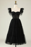 A-Line Tulle Sweetheart Robe de Cocktail Noire