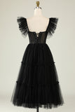 A-Line Tulle Sweetheart Robe de Cocktail Noire
