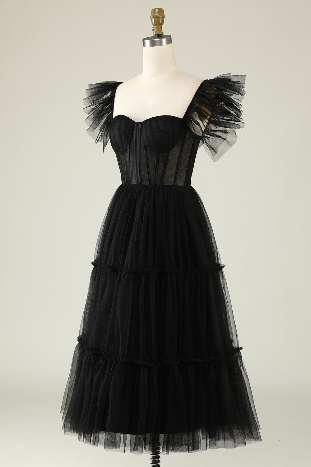 A-Line Tulle Sweetheart Robe de Cocktail Noire