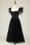 A-Line Tulle Sweetheart Robe de Cocktail Noire