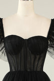 A-Line Tulle Sweetheart Robe de Cocktail Noire
