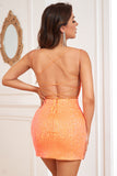 Paillettes orange scintillantes Robe courte moulante