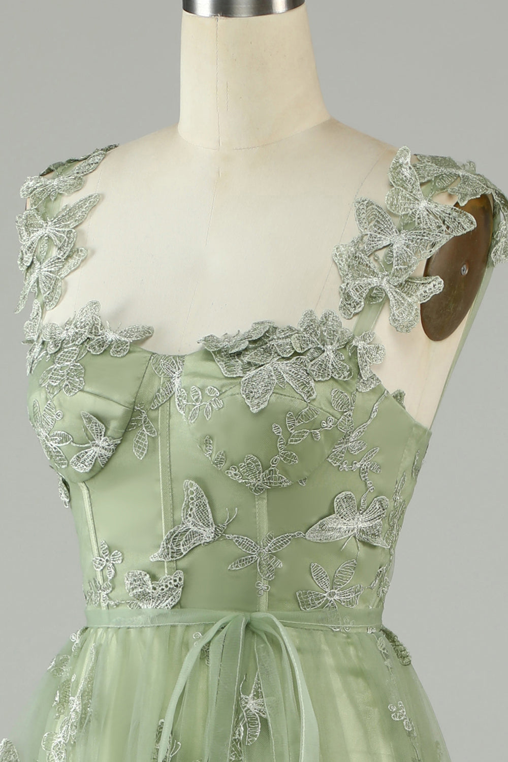 Corset vert Robe de Soirée Long Tulle avec Papillons 3D