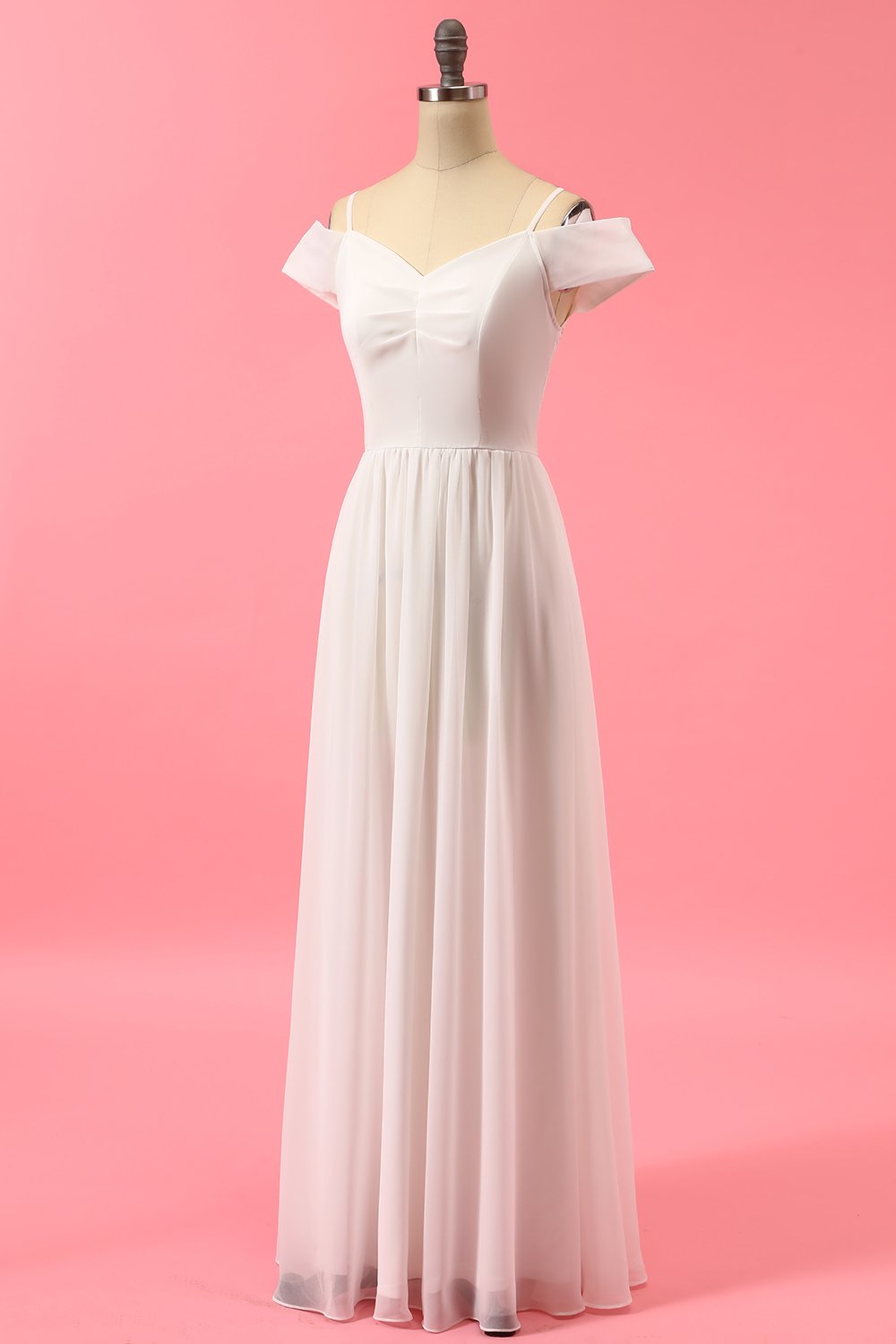 Robe de Demoiselle d'Honneur Longue en Mousseline de Soie Blanche