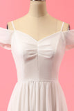 Robe de Demoiselle d'Honneur Longue en Mousseline de Soie Blanche