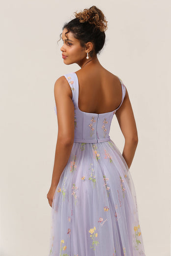 Princess A Line Sweetheart Light Purple Long Prom Dress avec Broderie