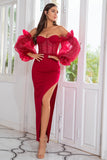 Gaine off the Shoulder Sky Blue Prom Robe manches longues