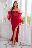Gaine off the Shoulder Robe de fête bourguignonne avec perles