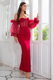 Gaine off the Shoulder Robe de fête bourguignonne avec perles