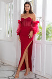 Gaine off the Shoulder Robe de fête bourguignonne avec perles