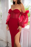 Gaine off the Shoulder Robe de fête bourguignonne avec perles
