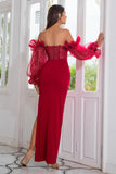 Gaine off the Shoulder Robe de fête bourguignonne avec perles