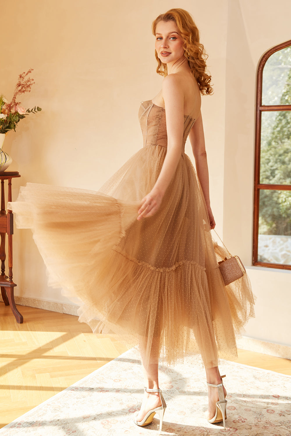 Robe de bal à pois kaki Corset